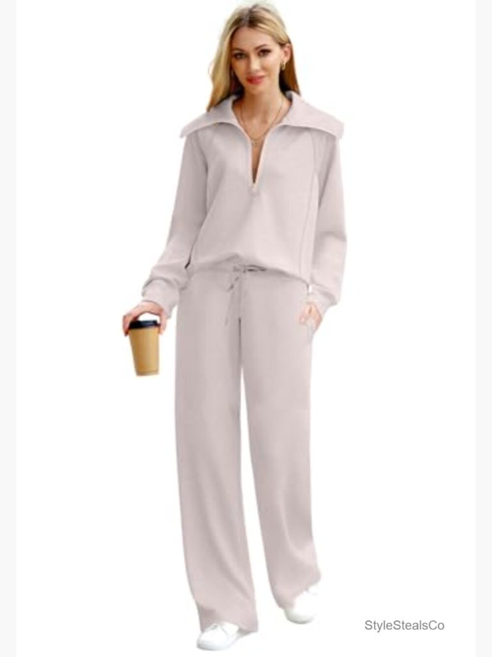 Half Zip Sweatshirt & Wide Leg Sweatpant 2 Piece Set Sweatsuit - Picture 2 of 7